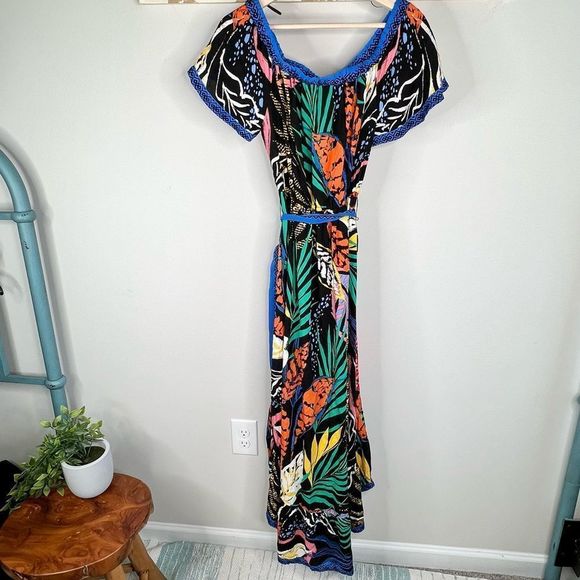 ✨ 3 for $25 ✨Flying Tomato Off The Shoulder Tropical Print Maxi Dress Size L - Picture 5 of 11